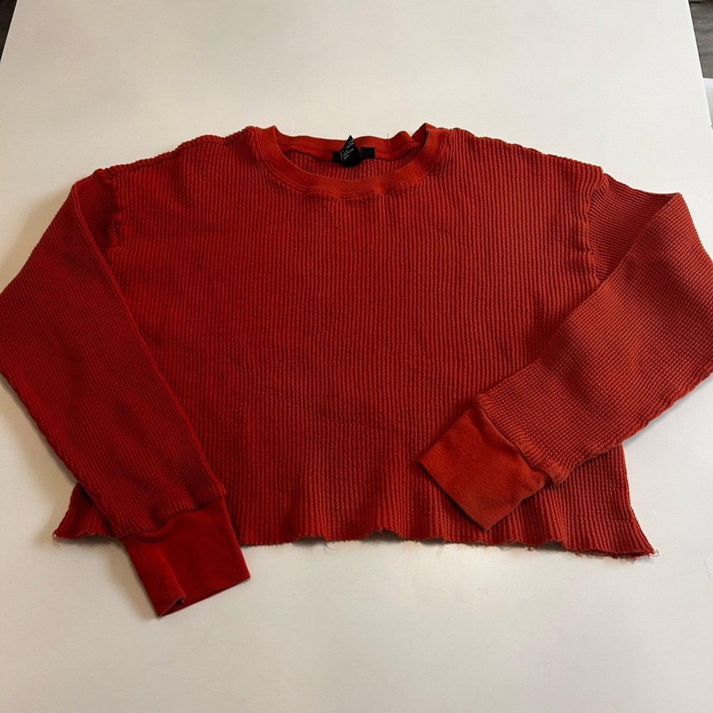 Red Cropped Knit Sweater